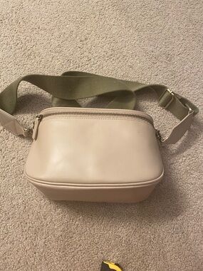 Neutral Beige Crossbody Bag with Olive Strap - Stylish Everyday Carry
